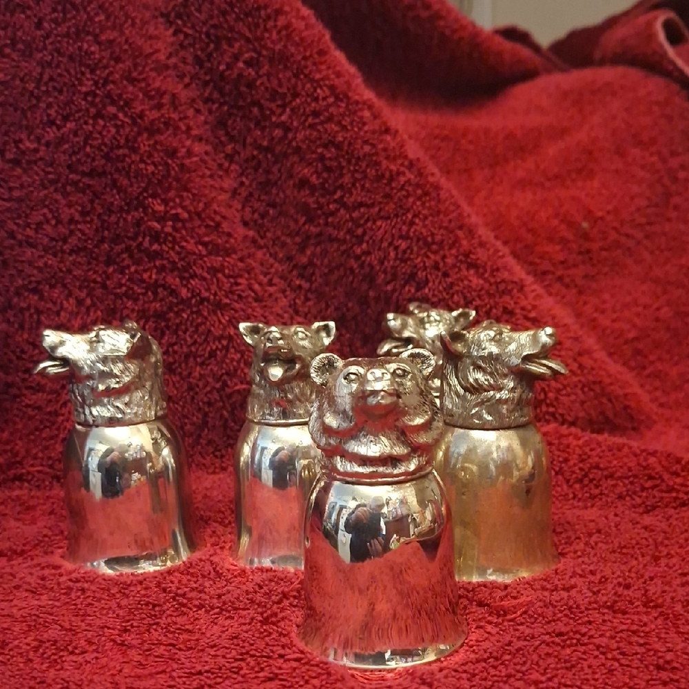 5 Silver Plated Animal Head Stirrup Cups